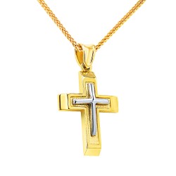 Χρυσός μασίφ σταυρός βάπτισης αρραβώνα Κ14 με αλυσίδα